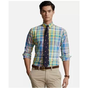 Polo Ralph Lauren Men's Yellow Plaid Classic Fit Button Front Shirt Woven L